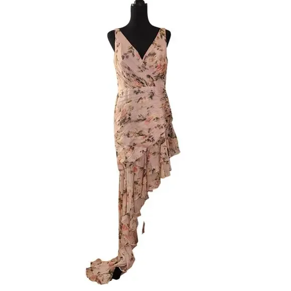 MAC DUGGAL NWT Rose Floral Asymmetrical Ruffled Gown, Size 10 - Picture 5 of 16
